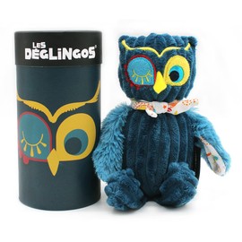 Les Déglingos Small Simply Plush Toy + Gift Box - Astros the Owl - From Birth - 22cm - Blue