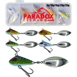 Paradox Fishing Jig Spinner Set of 5 20 g Delusory Spin Jig for Bass Fishing Perch Bait Zander Bait Pike Bait Lead Head Spinner Spinner Bait Spinner Bait Chatterbait - Optimal Bass Bait (20g)