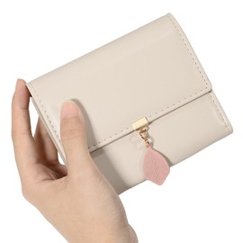 UTO RFID Small Wallet for Women Girls Wallet Leather Vegan Leaf Pendant Card Holder Organizer Zipper Coin Purse