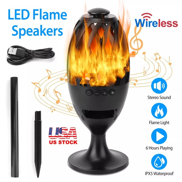 Universal Waterproof LED Flame Table Lamp Torch Wireless Stereo Speaker