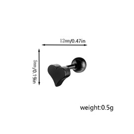 16g Black Heart Love Screw Back Small Stud Earrings for Women Simple Cute Stainless Steel Little Mini Cartilage Tragus Piercing Sleeper Studs Hypoallergenic for Sensitive Ears Valentine's Day Gift