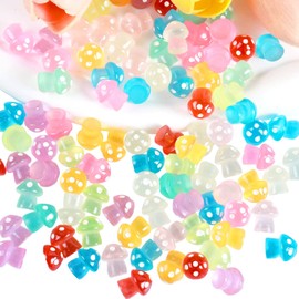 Bekecidi 100 Pcs Mini Resin Mushroom Miniature Figurine Luminous Mini Mushrooms Multicolor Tiny Mushroom Miniature Figures for Dollhouse Micro Landscape Garden Landscape Aquarium, 1.3cm