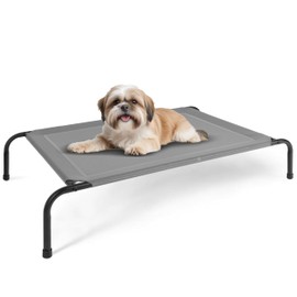 FluffyDream Cooling Elevated Dog Cot Bed Outdoor Raised Portable Dog Beds No-Slip Feet Portable Durable Pet Hammock Bed, 42x25.2x8 Inch, Grey