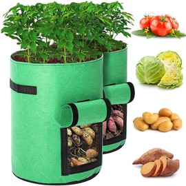 2 Pack Potato Grow Bags, 2022 New Updated 10Gallon Planter Grow Bags with Flap Harvest Window, Planting Bag of Thickened Fabric with Durable Handle, Breathable Grow Bags for Potato, Tomato, Carrot