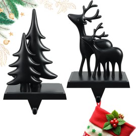 Metal Christmas Stocking Holders for Mantle Set of 2 Heavy Duty Tree Reindeer Stocking Hangers Black Weighted Stocking Hook Christmas Ornaments for Counter Tables Window Fireplace Mantle Decoration