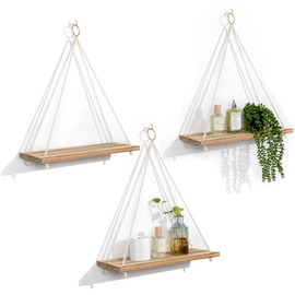 MITIME Hanging Shelves for Wall & Window Plant Shelf Indoor - Floating Wall Shelves for Bedroom Bathroom Living Room - Macrame Wall Hanging Shelf - Boho Wall Decor Home, Light Color,Large*3