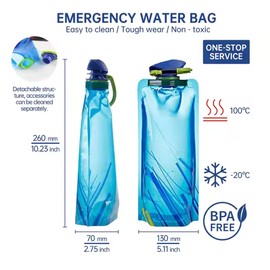 OUDQFCJ 2 Pcs Reusable Foldable Water Bottle, Drinking Pouch for Travel, Hiking, Fitness, and Festivals (700ml)