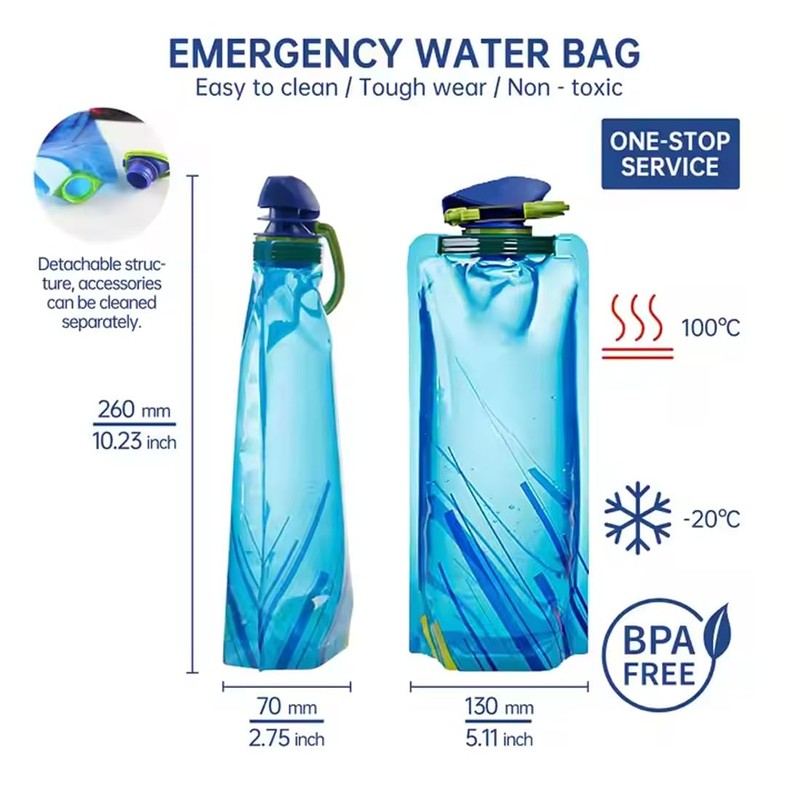 OUDQFCJ 2 Pcs Reusable Foldable Water Bottle, Drinking Pouch for