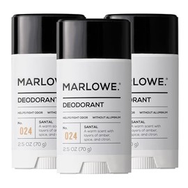 MARLOWE. No.024 Mens Santal Deodorant 2.5 oz (3pack), Natural Deodorant for Men, Aluminum Free Stick, Made with Coconut Oil, Shea Butter & Jojoba, Warm Amber, Sandalwood & Citron Scent