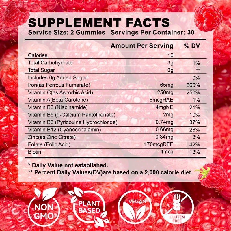 Iron Gummies for Women with Multivitamin, Iron Supplement for Women