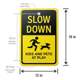 101SignCity "Slow Down Kids And Pets At Play" Yard Sign for Homes, Streets, Pedestrians, and Cars - 12" x 18" Aluminum, 2 Pack