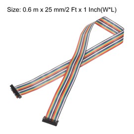 MECCANIXITY IDC Rainbow Wire Flat Ribbon Cable 2.54mm Pitch 20 Pin Connection Line FC Dual Female Black Connector for DIY Experiment 2 Ft Length 1 Pcs