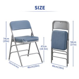 KAIHAOWIN Folding Chairs Ultra Thick Padded Foldable Chair Indoor Comfortable Metal Chairs with Super Soft Cushion-Blue