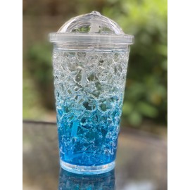 Aeisage Icy Tumbler Acrylic Freezer Mugs Summer Durinking Tumblers Double Wall Icy Juice Cup with Hidden Straw Integrated Plastic Mug (Blue)