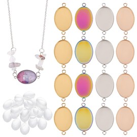 PH PandaHall 40Pcs 304 Stainless Steel Oval Bezel Pendant Trays 20Pcs 4 Colors Pendant Blanks Settings, 20pcs 18x13mm Glass Cabochons Dome for Wedding Graduation Photo Charm Jewellery Making