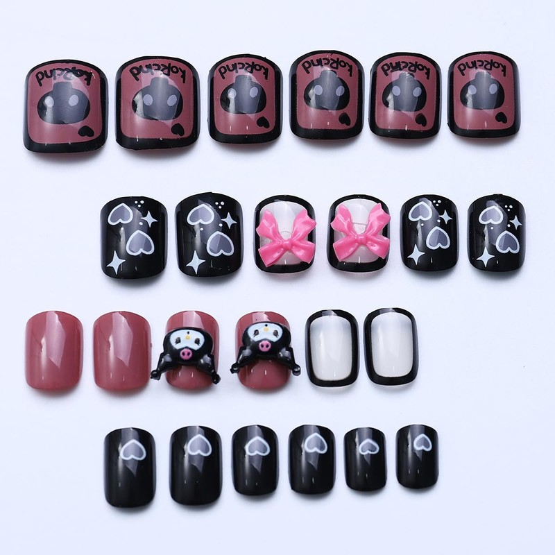 Handmade Nail Tip, Long Almond, Stiletto False Nails, Pink, Black,
