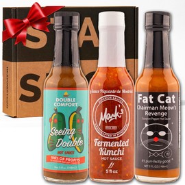 Hot Ones Season 24 Warmup Pack, Hot Sauce Gift Pack With Seeing Double Hot Sauce, Fermented Kimchi, Fat Cat Chairman Meow Revenge, Made With All Natural Ingredents, 5 fl oz Bottles (3-Pack)