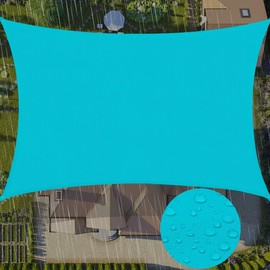 BeQell Waterproof Sun Shade Sail Rectangle, 13'x20' Turquoise Sun Shade Canopy 95% UV Block Water Resistant Sunshade Outdoor Patio Lawn Garden Carport Backyard Deck Pergola Fabric Screen Awning