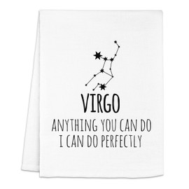 All Signs Of The Zodiac, Funny Flour Sack Kitchen Towel, Sweet Housewarming Gift, Farmhouse Kitchen Decor, White or Gray (White, Virgo)