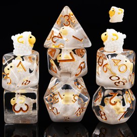 Resin Sheep Dice Set,Polyhedral Dice Animal Inclusion Dice,RPG D and D Dice Set for Role Playing Games