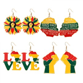 African Earrings Colorful Enamel Afro Afirca Map African Black Women Heart Dangle Earrings Juneteenth Earrings Jewelry Gift for Black People (African Earrings A set)
