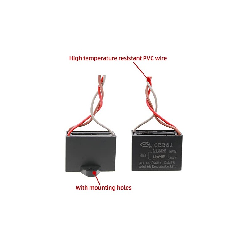CBB61 5uf+5uf 3-Wire 250V AC Ceiling Fan Capacitor - 50/60