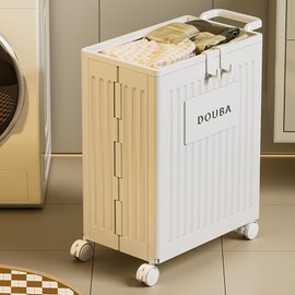 ILWorkTLs Portable Rolling Plastic Storage Bins,Foldable Storage Organizer with Wheels and Hooks,Multi-function Storage Box with Handle and Lid for Bedroom Living Room Kitchen,White