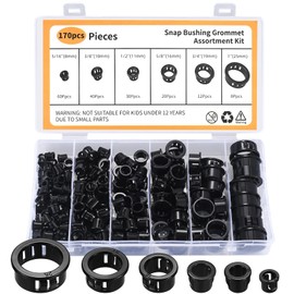 170 Pcs Cable Snap Bushing Grommets, Black Round Nylon Snap in Cable Grommet Protector, 5/16" 3/8" 1/2" 5/8" 3/4" 1" Cable Snap Hole Plugs Locking Bushing Assortment Kit
