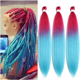 BALINGHAIR Braiding Hair Pre-Stretched Kanekalon High Temperature Synthetic Fiber Braid Hair 28 Inches (Pink to Lake Blue, 28 Inch (Pack of 3))