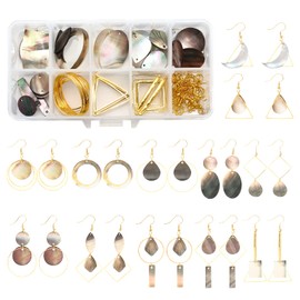 SUNNYCLUE 1 Box DIY 12 Pairs Geometric Natural Black Lip Shell Dangle Earrings Making Starter Kit Classic Drop Dangle Round Oval Rectangle Geometric Jewelry Making Supplies Craft for Beginners