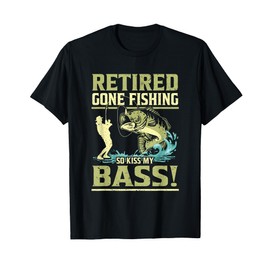 Funny Retired Fishing Kiss Bass Fisherman Dad Father Men T-Shirt