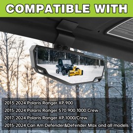 SHEJISI UTV Rear View Mirror Compatible with Can Am Defender HD10 HD9 HD8 HD7 HD5,Polaris Ranger 500 570 900 XP 1000 XP/Crew, No Drilling Modification, Easy Installation, Clear and Large Field of View