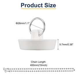 uxcell 4Pcs Rubber Drain Stopper with Chain and Hanging Ring, Bathtub Drain Plug Fits 1 3/8 Inch, Rubber Sink Stopper Drain Plug for Bathtub, Kitchen and Bathroom, White