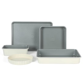 Sur La Table Kitchen Essential Carbon Steel Baking Pans Bakeware Set W/Premium PFOA, PFAS, PTFE Free Grey Non stick - Linen White Exterior