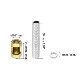 PATIKIL M10 Fine Thread Lamp Pipe Repair Parts Kits, 20 Pcs M10×25 Metal Hexagon Open Coupling Nut with Threaded Pipe and Hex Nut for Lights Extension Rod
