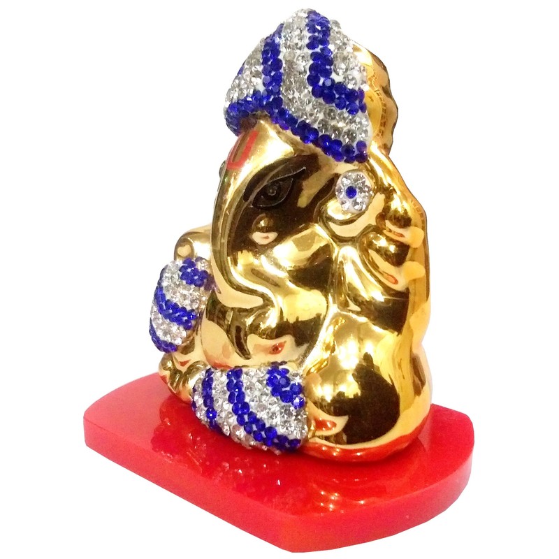 Purpledip Resin Idol Pagdi Ganesha: Glittering Stones Statue (11855)