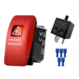 Red Led Hazard Warning Rocker Switch with 3 PIN Adjustable Flasher Relay LED Flasher Blinker for Car Truck Pickup UTV RZR Console