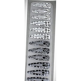 Perfect Hairstyle with Our Hair Accessories - 12 Snap Barrettes Metal Hair Clip 1 7/8" Long Black White Flower Print Floral Fashionable Hair Accessory Hair Jewelry Accessories for Lady Women
