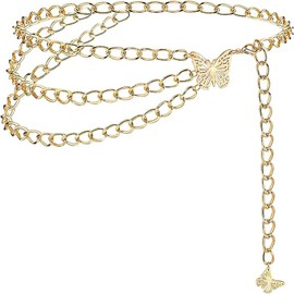 Jumcew Chain Belts for Women Girls Waist Chain Metal Punk Vintage Adjustable Link Body Chain Jewelry for Jeans Dress Butterfly