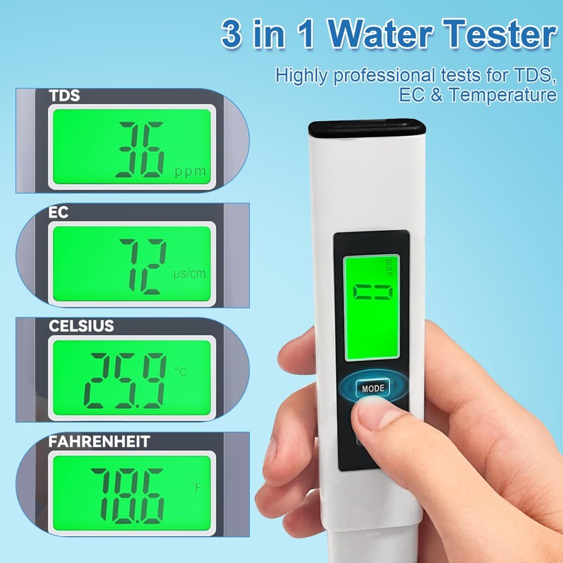TDS Meter Digital Water Quality Tester, 3 in 1 Digital