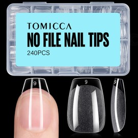 TOMICCA Short Coffin Nail Tips, 240Pcs Acrylic Nail Tips, 12 Sizes Half Matte Soft Gel Nail Tips, Nail Extension Tips for Beginner and Professional