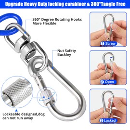 jenico Dog Tie Out Cable, 10/15/20/30/40/50/70/100/150FT Dog Runner Cable with Swivel Hook and Shock Spring, Dog Leash Run Tether for Yard Outdoor and Camping,for Small to Medium Pets Up to 500 LBS