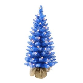 3 ft Pre-lit Fashion Blue Tree, 97 Tips, 50 UL Clear Incandescent Lights, Burlap Base