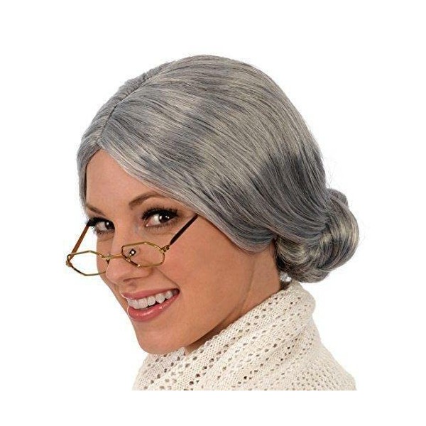Kangaroo Grey Wig with a Bun - Grandma Wig Perfect Accessory for Old Lady Costumes for Adults - Old Lady Wig Used For Granny Dress ups, Mrs. Claus Costume Accessories, Halloween, Cosplay, Role Plays