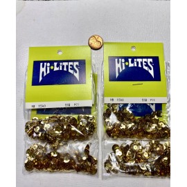 Hi-Lites Gold Metallic Cupped 8 mm Sequins - 4 Packs 200 each 800 pcs - Vintage