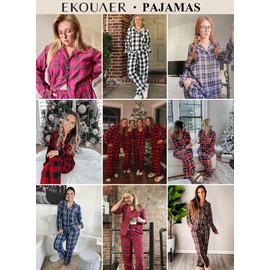 Ekouaer Pajamas for Women 2 Piece Lounge Set Long Sleeve Plaid Sleepwear Casual 2 Piece Pjs Black Grey Plaid,Medium