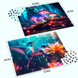 Edsjegn 2 Pack 1000 Piece Puzzle for Adults Jigsaw Puzzles 1000 Pieces 2000 Piece Puzzles for Adults Hummingbird Mushroom Jigsaw Puzzles White Elephant Gifts