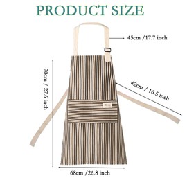 Bailinks Unisex Stripe Apron with Adjustable Straps and two Pockets, Premium Cotton Apron for Cooking, BBQ, Baking, Gardening, and Home Cleaning, Ideal for Chefs and Home Enthusiasts (Brown)