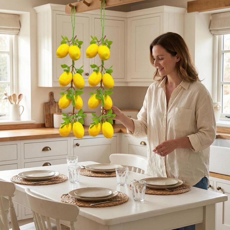 2 Pcs Artificial Lemon String Lifelike Faux Lemon Garland with