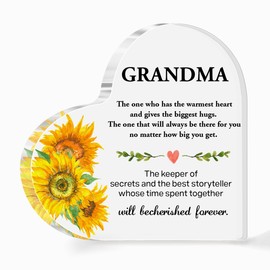 Grandma Gift from Granddaughter Grandson,Acrylic Heart Sign Gifts for Grandma,The One Who Has The Warmest Heart Sign Plaque Gifts for Grandma Nana Birthday Christmas A554